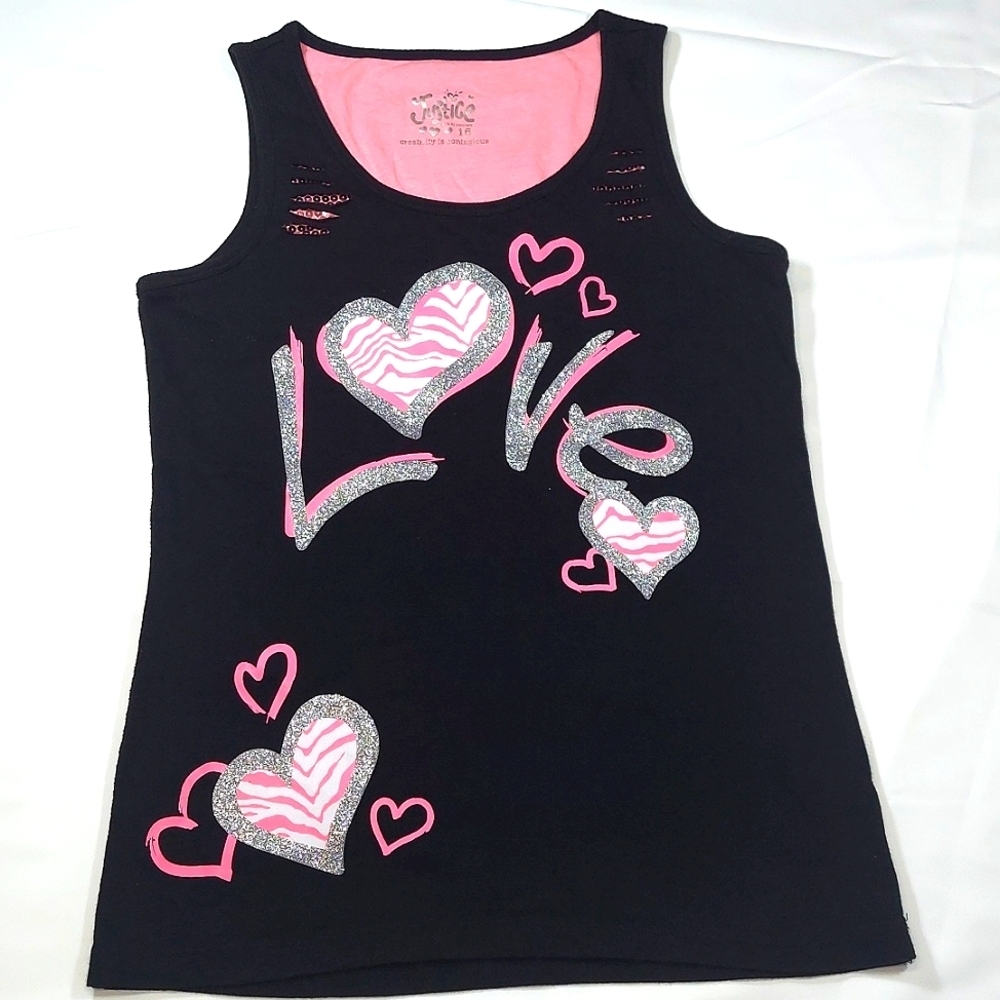 Girl's Justice Sequined Love Heart Tank Top Sz 16